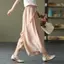 Mùa hè Retro Thanh lịch hai lớp Vải lanh lụa Culottes Nữ Thắt lưng thun Quần ống rộng dáng rộng cỡ lớn Cl