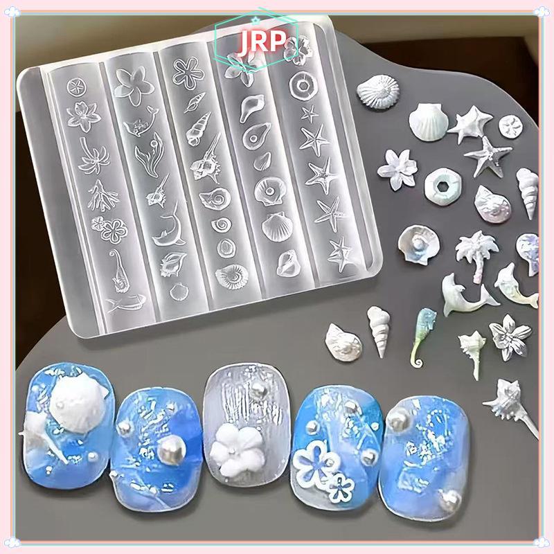JRP 1 Chiếc Ocean Series Động Vật Khuôn Silicon Vỏ Biển Conch Nail Stamplates Sao Biển Sứa 3D Mềm Quyến Rũ Làm Móng Tay Khuôn Stencil Dụng Cụ JRP