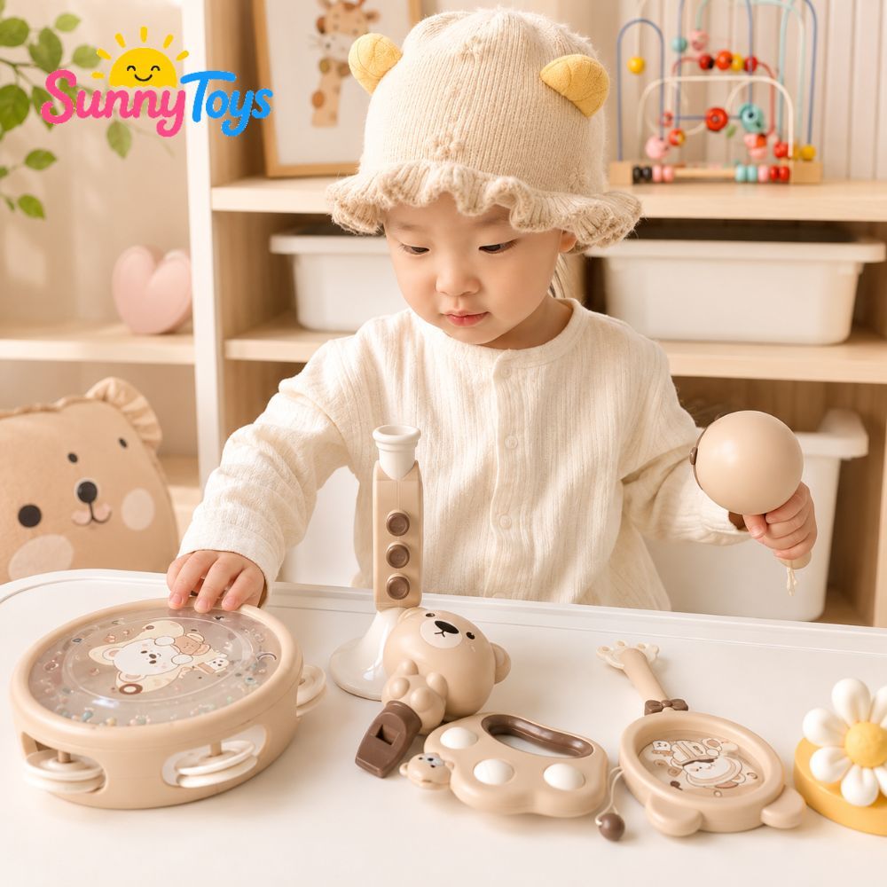 Bộ Nhạc Cụ Lục Lạc SunnyToys 6 Món - Xúc Xắc, Trống, Kèn Cho Bé Sơ Sinh Vui Chơi