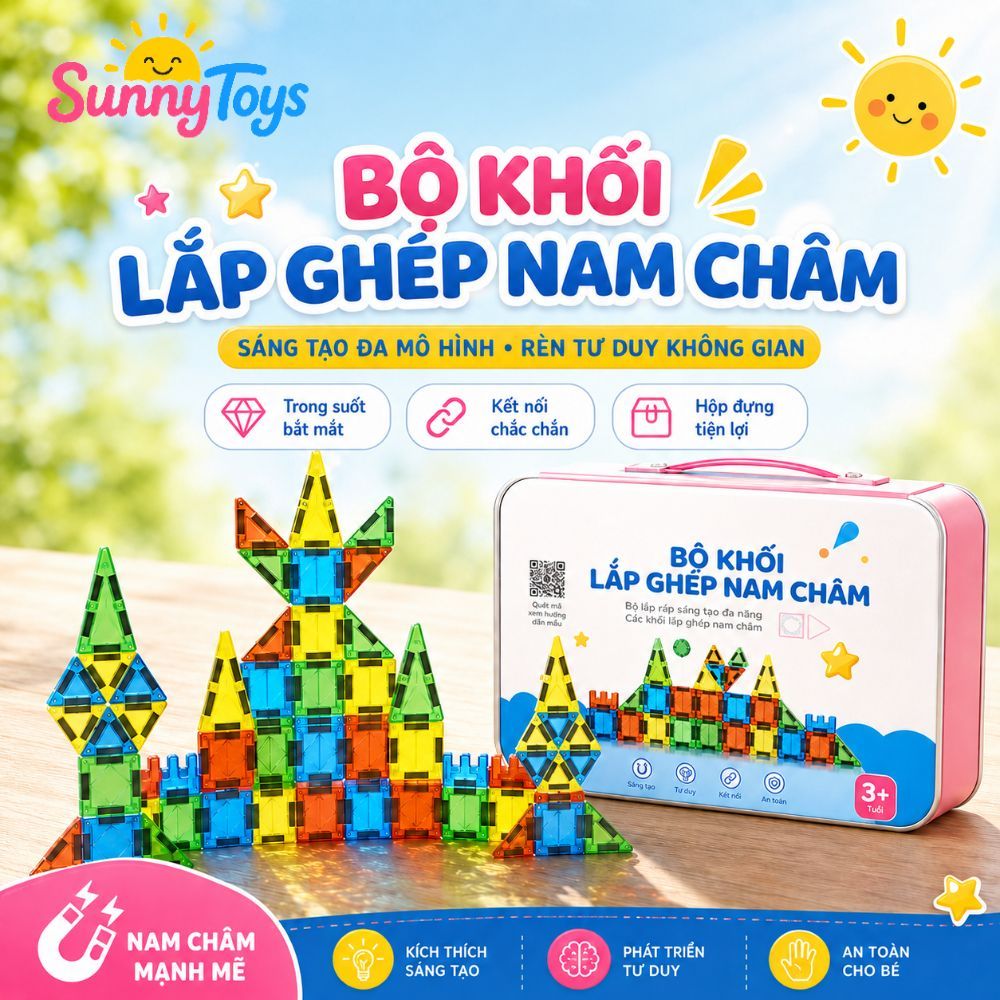 Bộ Nam Châm Lắp Ghép Trong Suốt SunnyToys - Miếng Ghép Sáng Tạo Cho Bé Xếp Hình