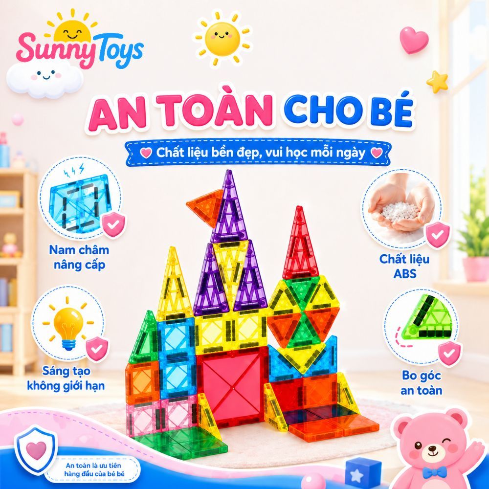 Bộ Nam Châm Lắp Ghép Trong Suốt SunnyToys - Miếng Ghép Sáng Tạo Cho Bé Xếp Hình