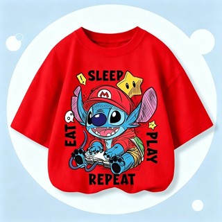 Áo Thun Hè Trẻ Em Màu Trắng In Stitch & Trà Sữa, Chất Vải Bông Mềm Thấm Mồ Hôi COD