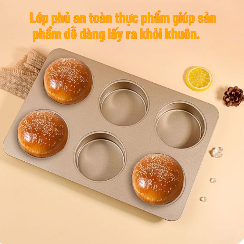 Khuôn làm bánh 6 ô chống dính thép carbon dẫn nhiệt đều dùng lò nướng chắc chắn dễ lấy bánh ra