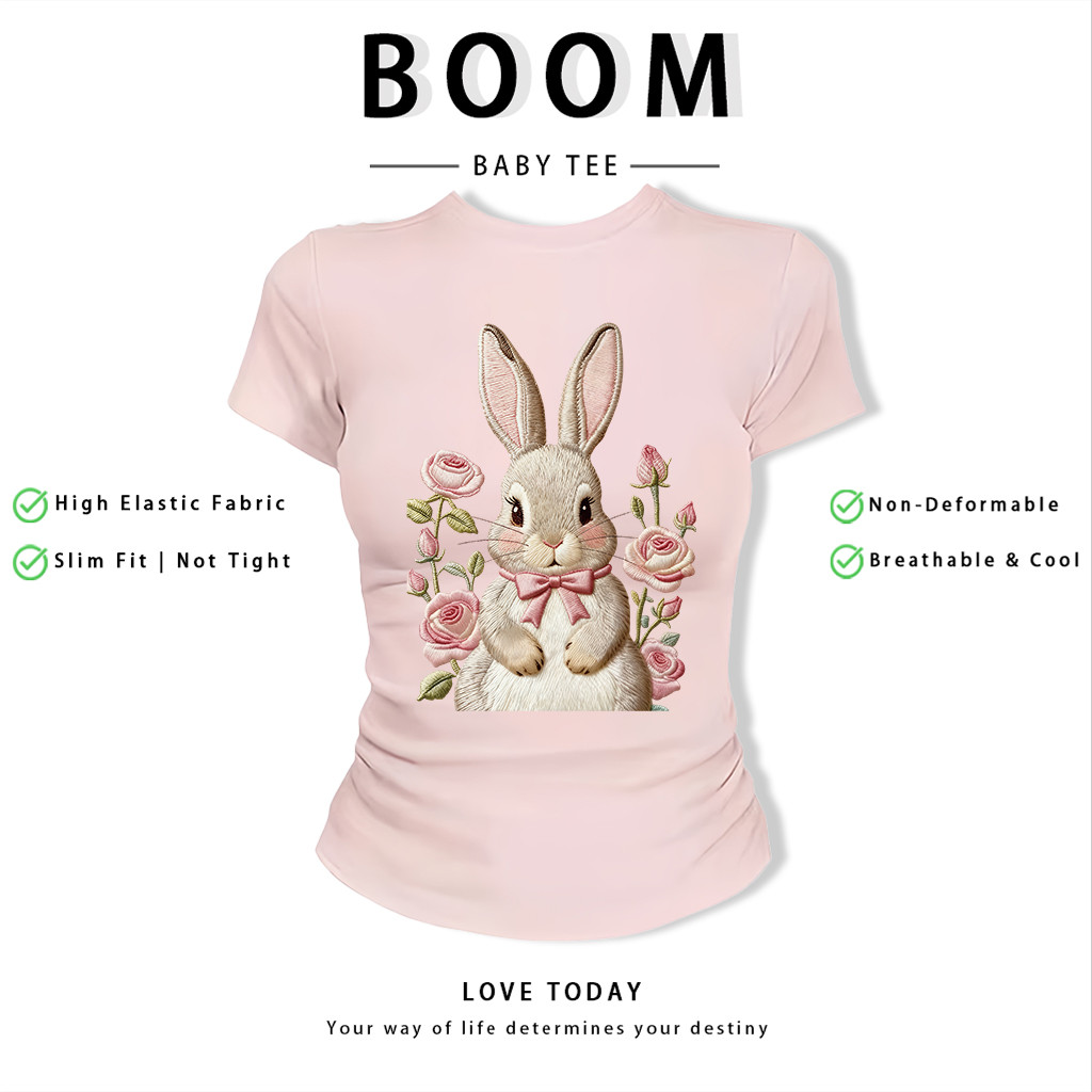 BOOM Áo Baby Tee Nữ Cotton Ôm Body-Áo Thun Ngắn Tay Y2K In Hình PhongCách Mùa Hè, Cổ Tròn Hàng Đầucách hàn quốc phongC89