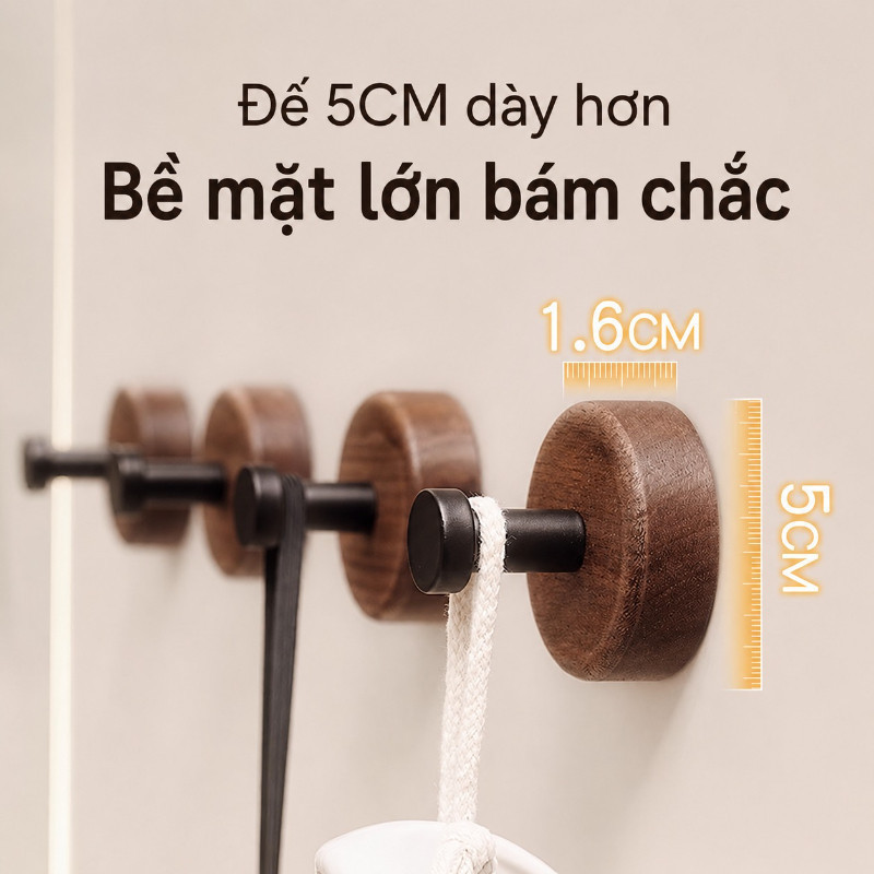 Móc Treo Gỗ Óc Chó Cao Cấp, Lắp Đặt Không Cần Khoan, Chịu Lực Cao, Cho Phòng Tắm