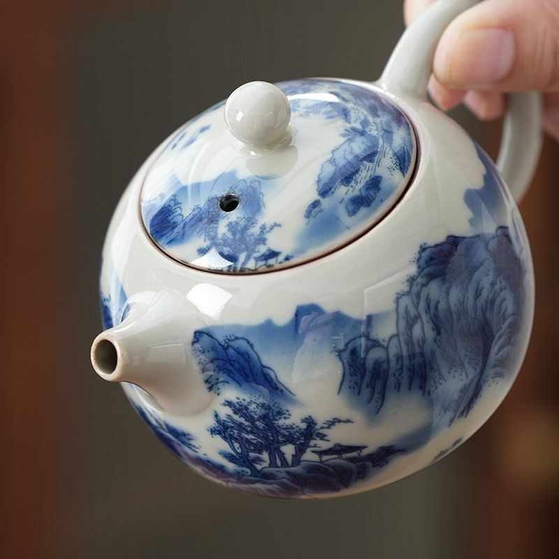 (Bán Lẻ Từng Chi Tiết) Ấm Chén Pha Trà Sứ Cảnh Đức Trấn Men Tro Họa Tiết Sơn Thủy