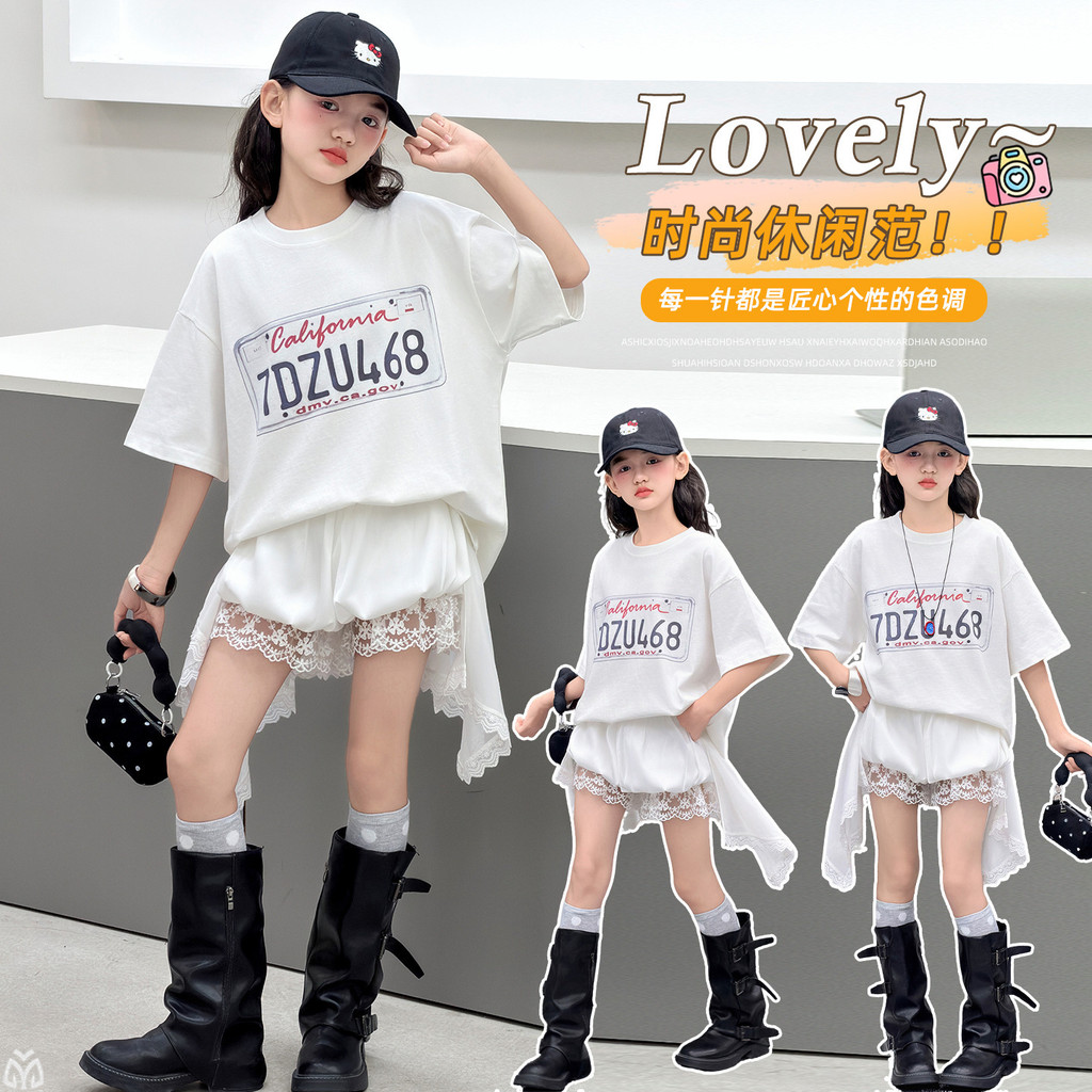 Bé Gái Ren Trắng Khâu Bud Quần Short Mùa Hè Phong Cách Mới Trẻ Em Thời Trang Không Đều Culottes