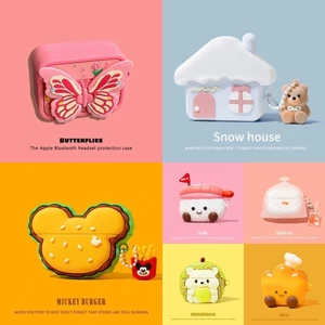 Ốp lưng AirPods dễ thương Burger House + Mặt dây chuyền cho AirPods Pro / Pro2 AirPods 4 / 3 / 2 / 1 Vỏ tai nghe silicon
