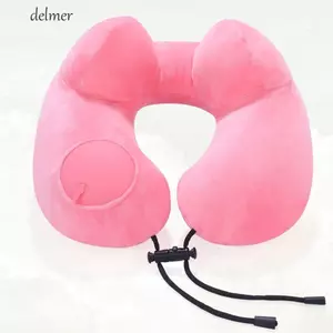 DELMER Press To Inflate Gối, Gối Du Lịch Bơm Hơi Có Thể Gập Lại Hình Chữ U, Gối Vertebr Cổ Tử Cung Di Động Thoải Mái Ngủ Tay Bấm Cổ Đệm Hỗ Trợ Máy Bay