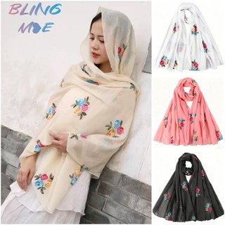 Khăn choàng vải lanh thêu bông hồng mới, đa dụng phong cách dân tộc, dài chống nắng mùa hè