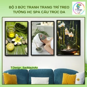 Bộ 3 bức tranh decor spa HC, dán tường dễ dàng với cấu trúc da và mẫu đa dạng, kèm keo dán sẵn.