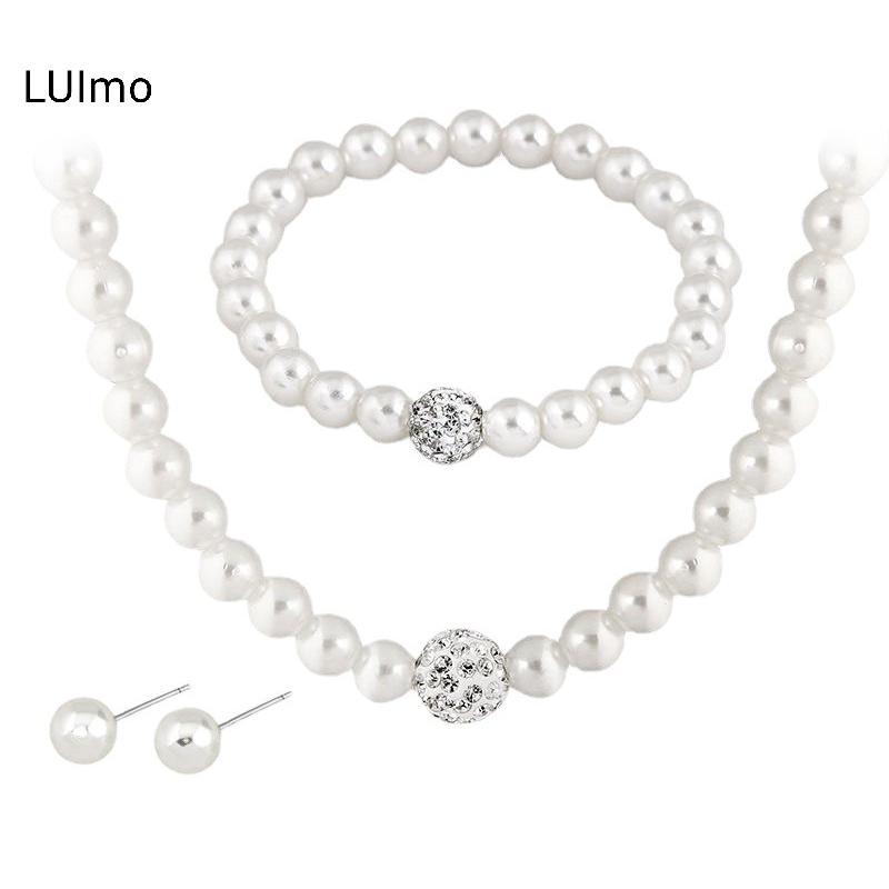 LUImo 3in1 Bộ Nữ Cô Dâu Cưới Bộ Kim Cương Giả Ngọc Trai Giả Nelace Vòng Tay Bông Tai Dự Tiệc Trang Sức Quà Tặng SBS