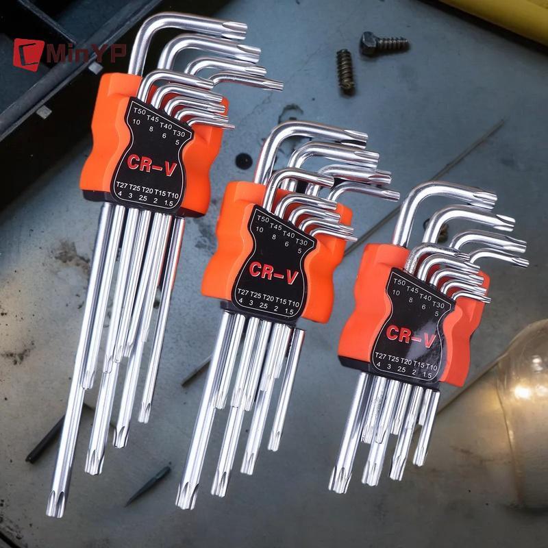 CMinYP 9 Cái Torx Star Cờ Lê Bộ Allen Phím Lục Giác Cờ Lê Đầu Kép Loại L Tuốc Vít Ngôi Sao Dụng Cụ Sửa Chữa Tay Cho DIY Sửa Chữa Nhà Vinh Quang