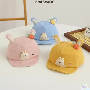 Mũ trùm đầu hoạt hình BRBRAA, Tai thỏ hoạt hình Mũ bóng chày cho bé màu trơn, Tấm che nắng bằng vải Cotton mềm mại dễ thương Tấm che nắng ngoài trời