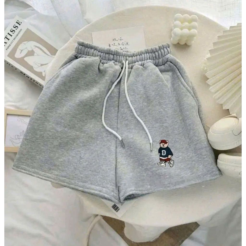 Quần short 2 da ép Hàn L1 chất dày, đứng dáng trẻ trung, họa tiết gấu xanh- thoitran g