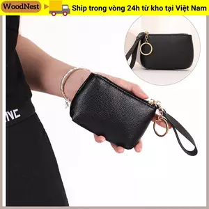 Ví WOODNEST, Ví đa chức năng màu trơn, Túi ly hợp dây kéo bằng da PU