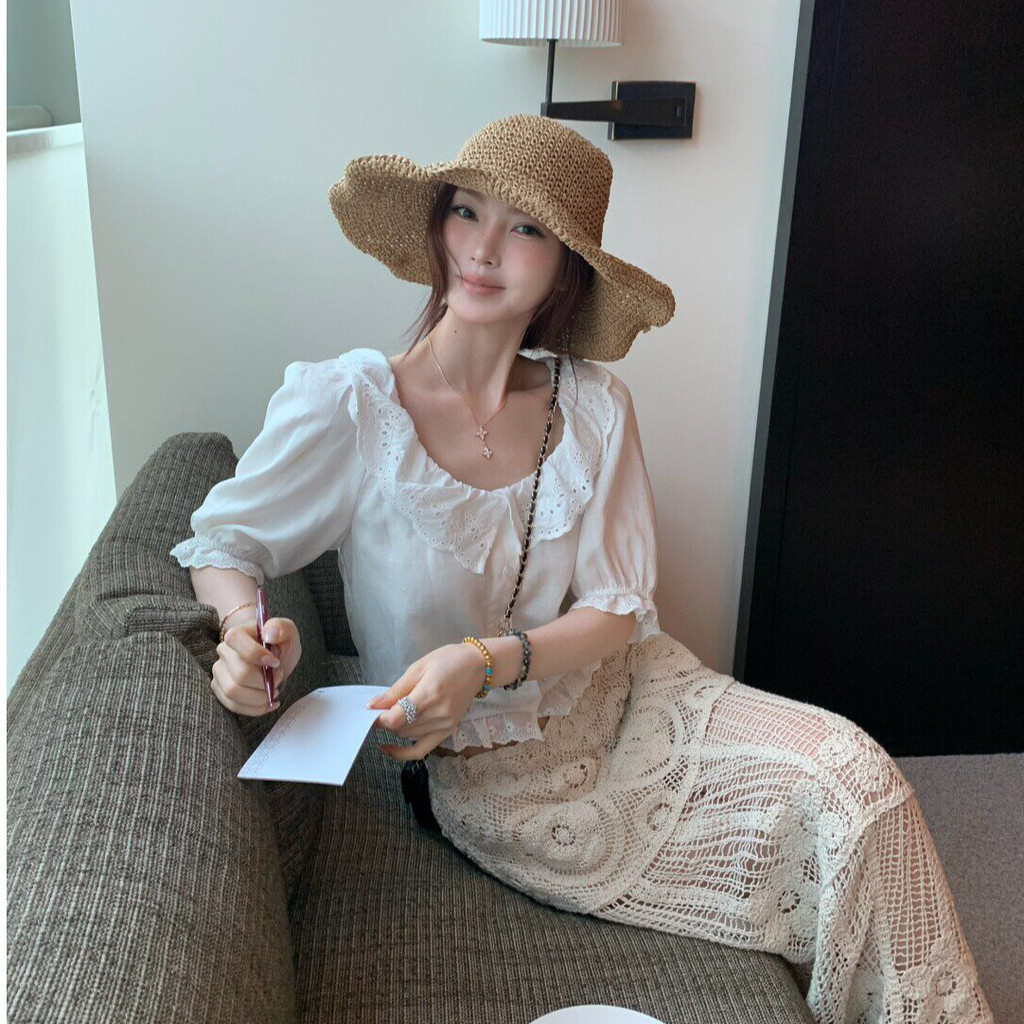 SUXI Áo sơ mi tay phồng kiểu Pháp mềm mại mùa hè mới dành cho nữ 260528