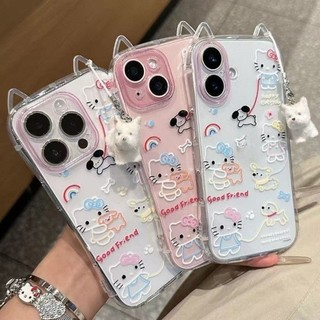 Ốp lưng IPhone 17 16 15 14 13 12 11 ProMax XSMax 7 Plus Dễ thương Rainbow KT Cat Tai Điện thoại Case