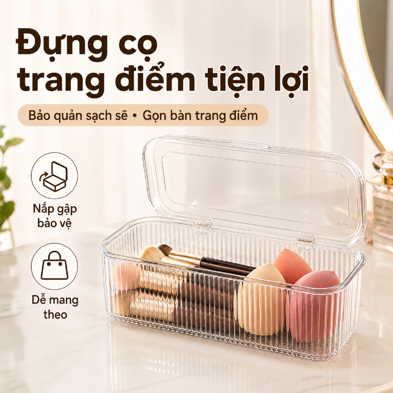 Hộp Đựng Đồ Trang Điểm Trong Suốt Bằng PET Cao Cấp – Dung Tích Lớn, Chống Bụi, Giải Pháp Sắp Xếp Gọn Gàng Cho Bàn Phấn