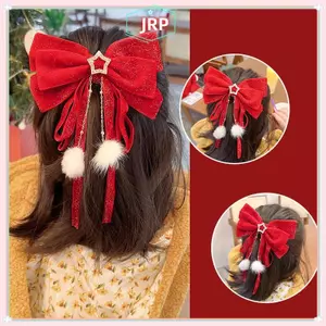 JRP Đỏ Nhung Nơ Tóc Trang Trí Giáng Sinh Năm Mới Phụ Kiện Kẹp Tóc Cho Nữ Bé Gái JRP