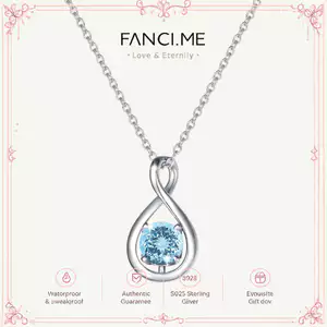 FANCIME "Infinite Embrace" March Birthstone Aquamarine Infinity Symbol Sterling Silver Mặt dây chuyền Vòng cổ - Bạc