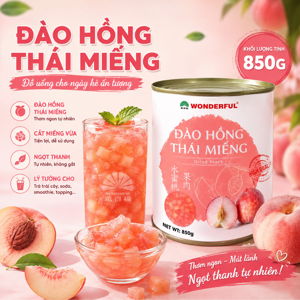 Đào Hồng Thái Miếng Hiệu Wonderful Đóng Hộp 850g - Vị Ngọt Tự Nhiên