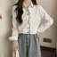 Tất Cả Trận Đấu Sẵn Sàng Thu Đông Phong Cách Mới Thời Trang Tươi Preppy Phong Cách Mèo Dễ Thương Thêu Trắng Dài Tay