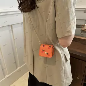 Túi đeo vai PYCOU, Túi đeo chéo Mini in hình trái cây, Dây đeo dây chuyền thời trang Pu Ví đựng tiền xu nữ