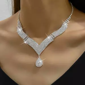 PNPIA- 2 Chiếc Kim Cương Giả Thời Trang Nelaces Bông Tai Bộ Trang Sức Nữ Cưới Phụ Kiện Quà Tặng