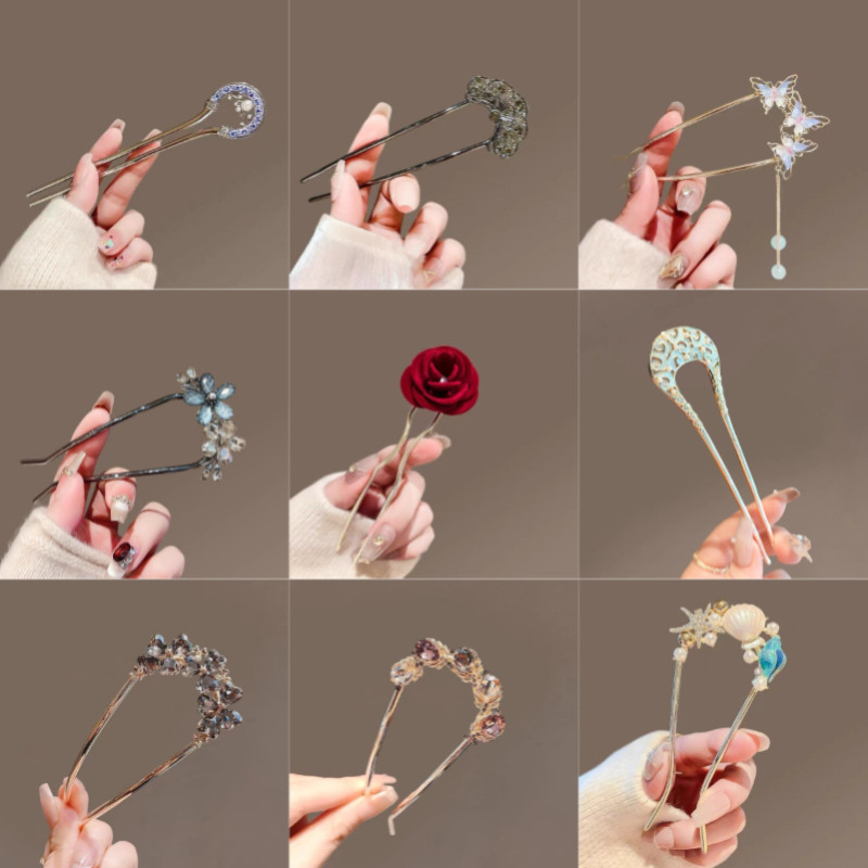 MAUROPOLI [Sẵn Sàng] Phong Cách Retro Bướm Hoa Hồng Cao Cấp Cuộn Kim Loại Tóc Dụng Cụ Tiện Dụng Đơn Giản Đi Lại Sang Trọng Chèn Tóc