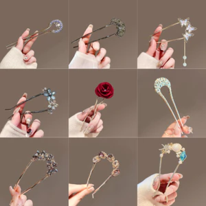 MAUROPOLI [Sẵn Sàng] Phong Cách Retro Bướm Hoa Hồng Cao Cấp Cuộn Kim Loại Tóc Dụng Cụ Tiện Dụng Đơn Giản Đi Lại Sang Trọng Chèn Tóc