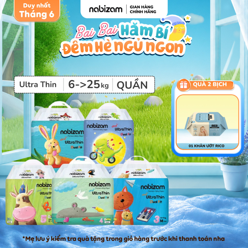 Tã/Bỉm Quần NABIZAM Ultra Thin Nội Địa Hàn, Mềm Mỏng Size M32/L30/XL26/2XL22/3XL20 Cho Bé 6-25kg