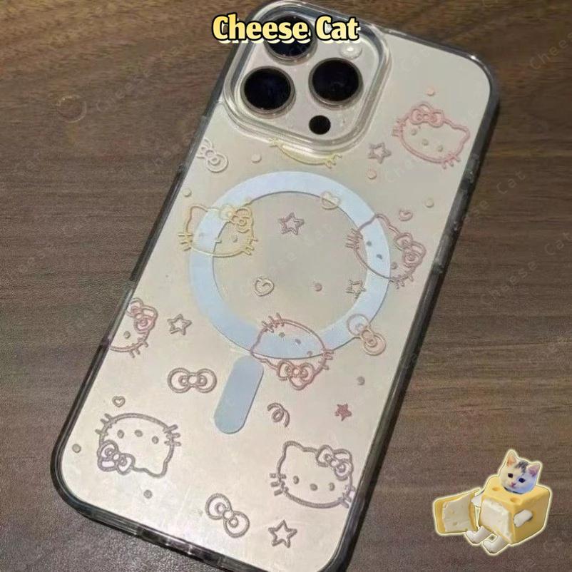 Ốp điện thoại từ tính trong suốt hình mèo Kitty đơn giản cho iPhone 14 13 15 16 17 Pro Max 11 12 Pro Xs Max XR 7 Plus