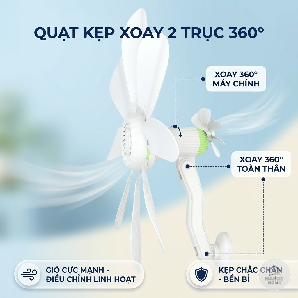 Quạt Treo Tường 8 Cánh Xoay 360 Độ Không Tiếng Ồn 220V/50Hz, Quạt Treo Nhà Vệ Sinh, Nhà Bếp - Tặng Dây Nối 4,5m