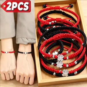 1 / 2 Chiếc - Phong Cách Trung Quốc Dệt Tay Dây May Mắn Bốn Lá Cỏ Ba Lá Vòng Tay Quyến Rũ Đơn Giản Trang Sức Thời Trang Quà Tặng Cho Nữ Bé Gái