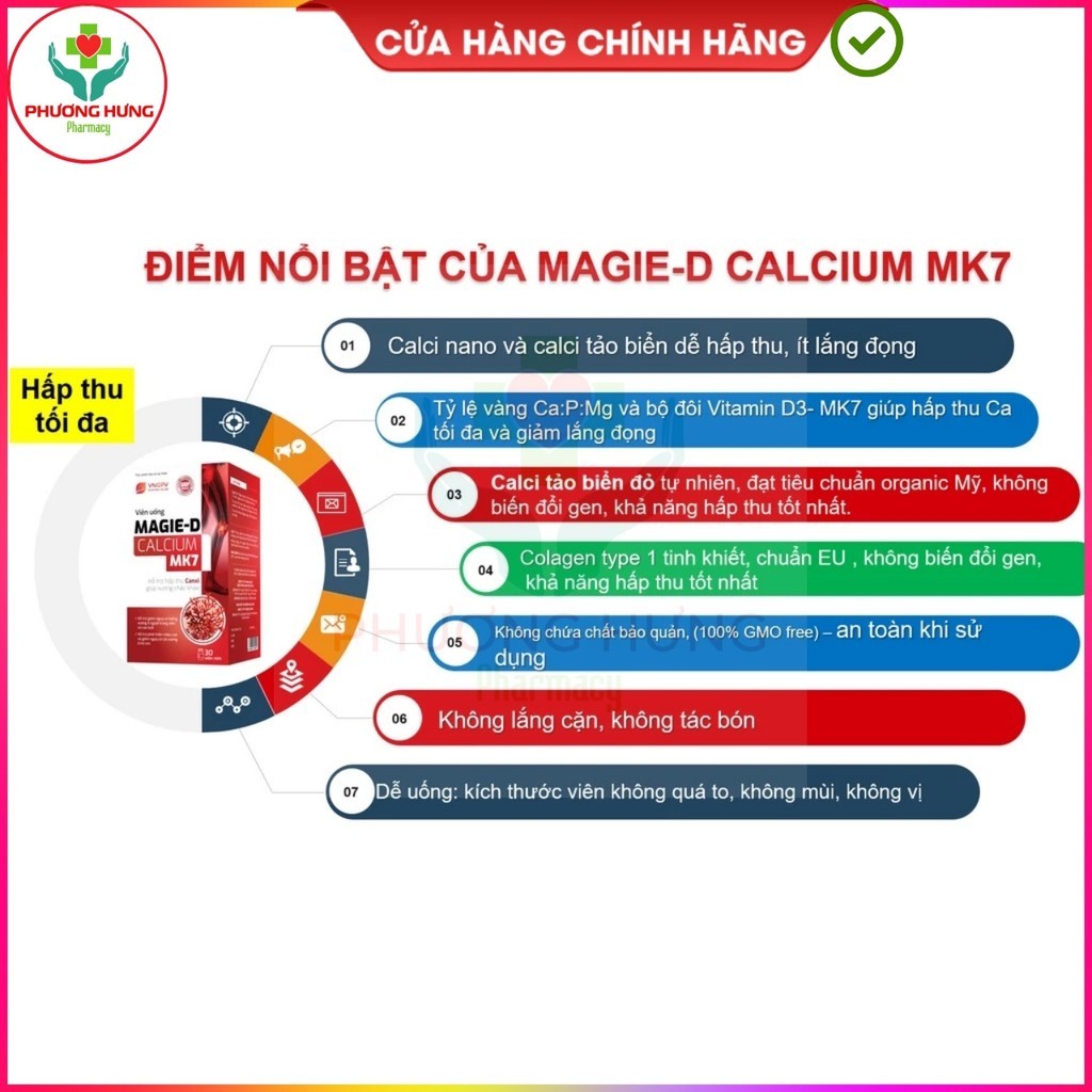 Magie-D Calcium MK7 Bổ Sung Canxi/Calci Hữu Cơ, Không Lắng Cặn Cho Xương Chắc Khỏe - Hộp 15v, 60v