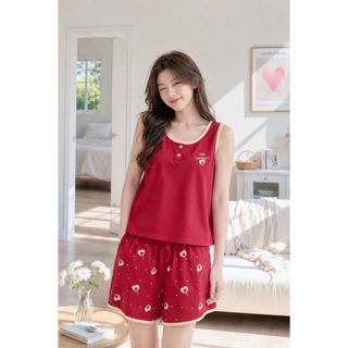 Đồ bộ mặc nhà nữ SUNFLY cotton compact  co dãn thoái mái áo sát nách quần sooc ST9409