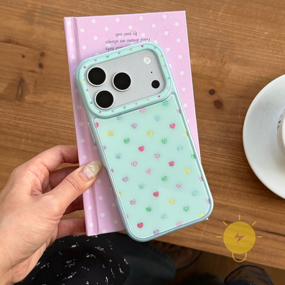 Phone Case For iPhone 17 Pro Max 16 15 TPU Heart Gilding Aesthetic Korean Cute