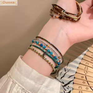 OUSXA Vòng Tay Đính Hạt Nhiều Màu Sắc, Vòng Tay Đính Hạt Bohemian Xanh, Xếp Chồng Co Giãn Có Thể Điều Chỉnh Quấn Quyến Rũ Tay Dây Chuyền Trang Sức