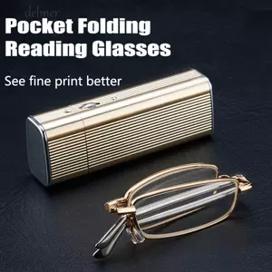 Kính lúp DELMER Kính mắt, Kính đọc sách có thể gập lại HD nhẹ, Kính mắt khung vàng chống ánh sáng xanh di động Kính mắt lão thị