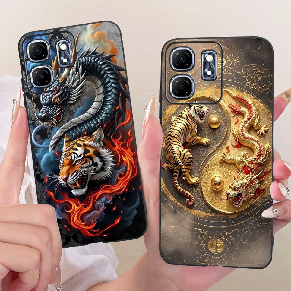 Vỏ Điện Thoại Mềm Màu Đen Cho Infinix Hot 50i 4G Smart 9 9HD Ốp Lưng Hoạt Hình Mát Mẻ Rồng Sư Tử Hổ In Ốp Lưng Silicon