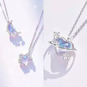 ECK Thời Trang Đơn Giản Mặt Trăng Pha Lê Pentagram Trái Tim Mặt Dây Chuyền Nelace Cho Nữ Cô Gái Tính Khí Thanh Lịch Giả Tưởng Nelace Trang Sức Quà Tặng HOT