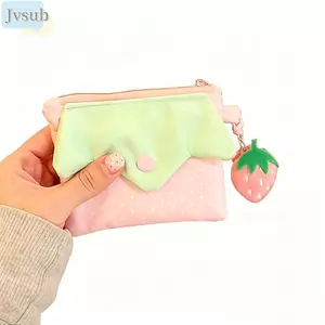 Ví đựng tiền xu JVSUB, Túi đựng mỹ phẩm Mini chấm bi dâu tây, Thiết kế dây kéo Kawaii Hộp đựng thẻ di động Lưu trữ phụ kiện nhỏ
