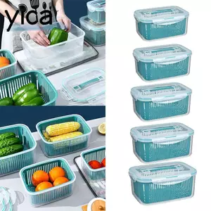 Thùng đựng rau củ YICA, Hộp đựng trái cây chống rò rỉ bằng nhựa, Di động có nắp đậy Hộp đựng thực phẩm hai lớp Nhà bếp