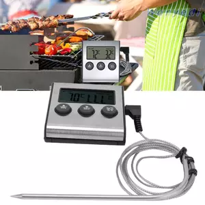 Nhiệt kế nhà bếp WANYEDI, Nhiệt kế thịt BBQ kỹ thuật số có dây màu bạc, Giá treo tường dễ đọc °C /°F Nhiệt kế nấu ăn lưng từ tính có thể chuyển đổi Lưới tản nhiệt BBQ