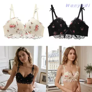 Áo ngực ren WANYEDI, Áo ngực vòng thép in hoa có thể điều chỉnh, Đồ lót liền mạch Bộ sưu tập áo ngực không dây chống chảy xệ