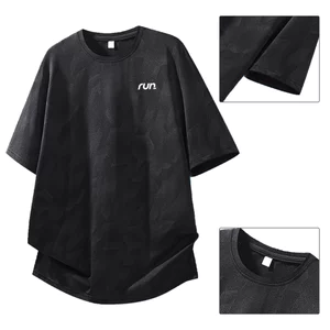 Nam Mùa Hè Bare-Feeling Ice Silk Mesh Thoáng Khí Cổ Tròn Tay Ngắn