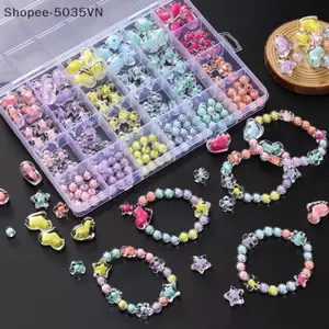 {AKIN} 174 Chiếc Trái Tim Acrylic Hạt Hoa Tròn Miếng Đệm Rời Hạt Trong Hộp Cho DIY Trang Sức Bông Tai Vòng Tay Đồ Thủ Công Thủ Công {a}