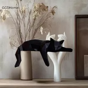 Tượng Mèo Trắng GCDHome - Hình Học Hiện Đại Trang Trí Phòng Tượng Điêu Khắc Cho Văn Phòng Tại Nhà Làm Kệ Để Bàn Trang Trí Bàn Mèo Nằm HOT