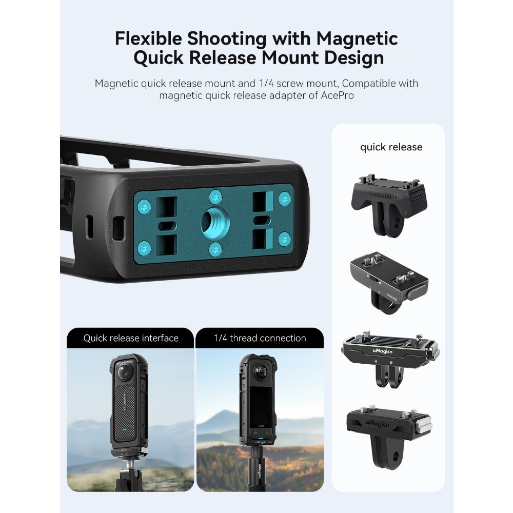Lồng thỏ nhựa giải phóng nhanh AMagisn cho Insta360 X4, Khung mở rộng cho Insta360 X4, Phụ kiện khung bảo vệ cho Insta360 X4